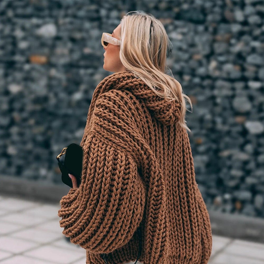Women Oversize Chunky Knit Cardigan with Large Hood & Voluminous Sleeves Chichicherry - Chichicherry