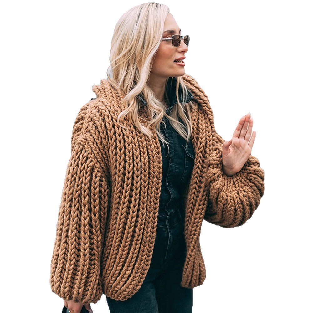Women Oversize Chunky Knit Cardigan with Large Hood & Voluminous Sleeves Chichicherry - Chichicherry
