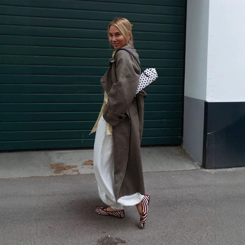 Women Oversize Coat in Glencheck with Wide Lapels and Dropped Shoulder Chichicherry - Chichicherry