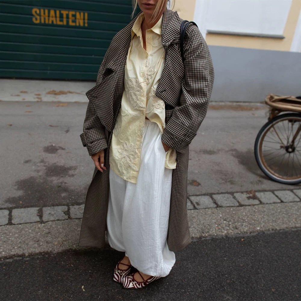 Women Oversize Coat in Glencheck with Wide Lapels and Dropped Shoulder Chichicherry - Chichicherry