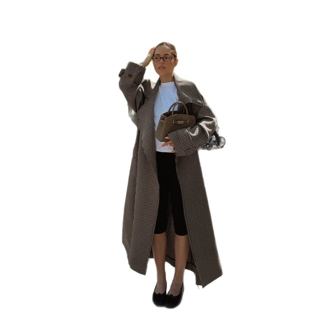 Women Oversize Coat in Glencheck with Wide Lapels and Dropped Shoulder Chichicherry - Chichicherry
