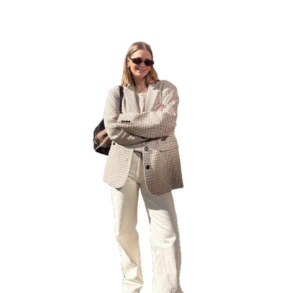 Women Oversize Glencheck Blazer with boxy silhouette and patch pockets Chichicherry - Chichicherry