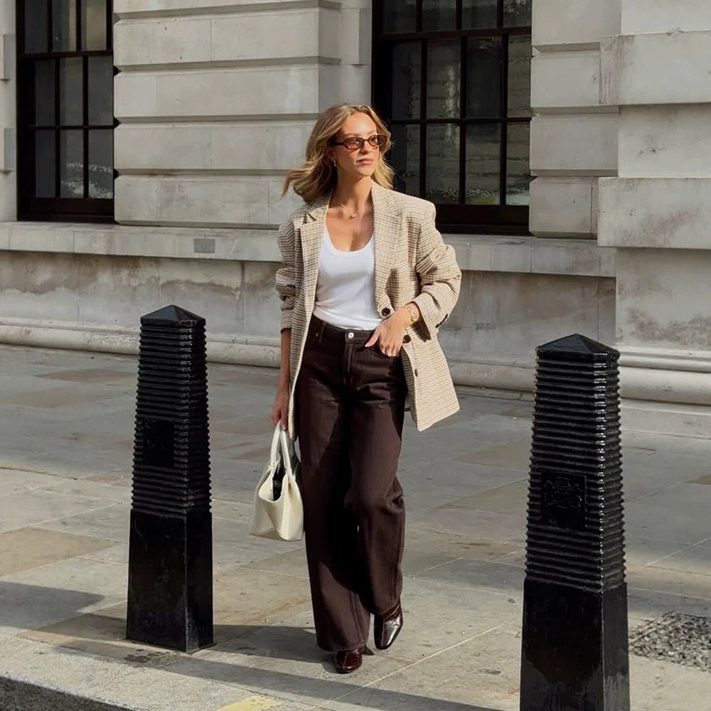 Women Oversize Glencheck Blazer with boxy silhouette and patch pockets Chichicherry - Chichicherry