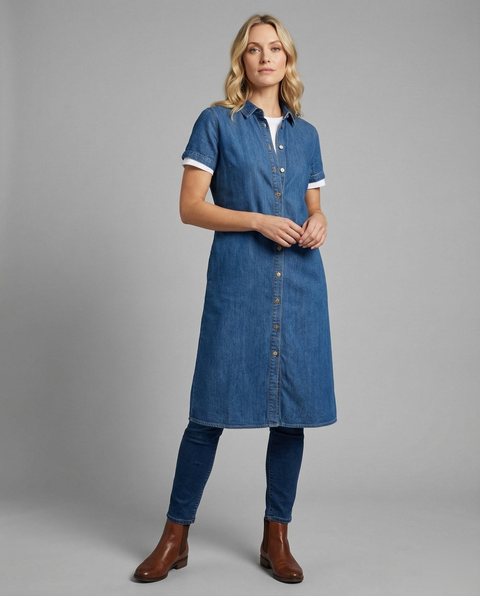 Women Oversize Jeans Shirt Dress - Chichicherry