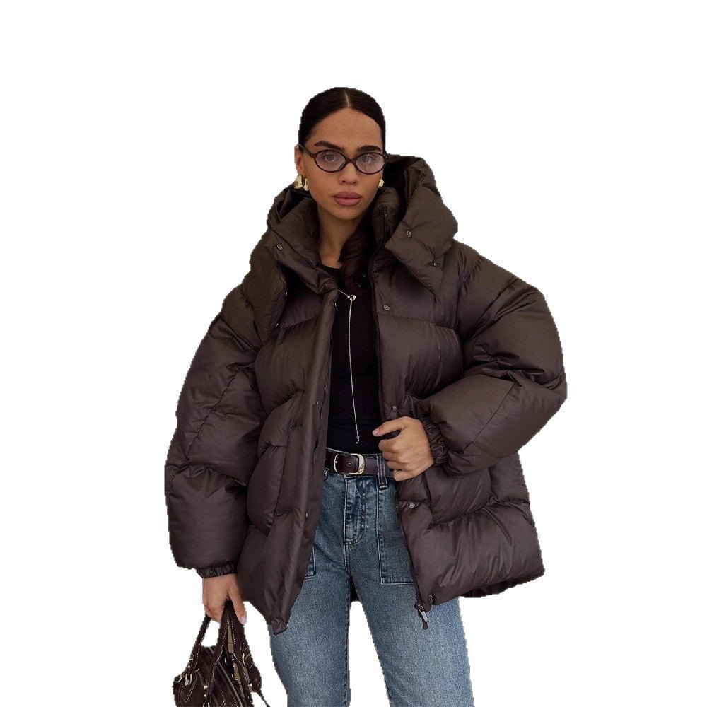 Women Oversize Quilted Jacket with High Shawl Collar and Padded Filling Chichicherry - Chichicherry