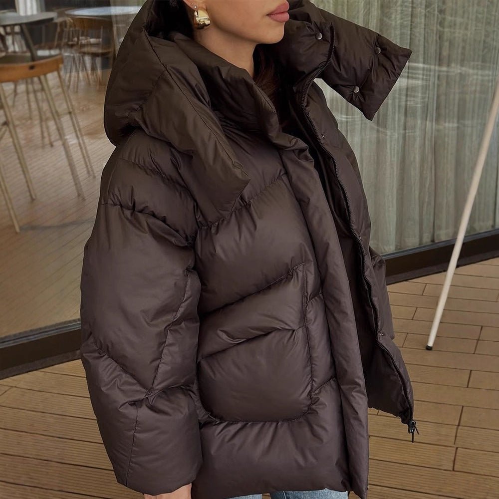 Women Oversize Quilted Jacket with High Shawl Collar and Padded Filling Chichicherry - Chichicherry