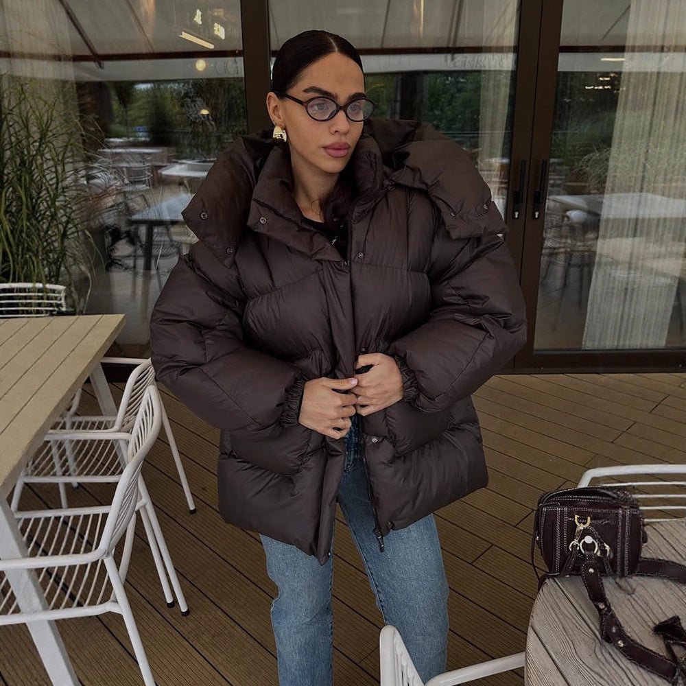 Women Oversize Quilted Jacket with High Shawl Collar and Padded Filling Chichicherry - Chichicherry