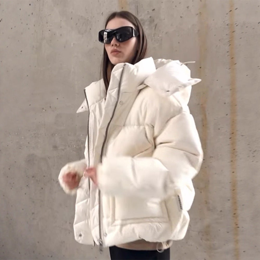 Women Oversize Quilted Puffer Jacket with extra high Stand-up Collar, double Front Zipper and boxy Silhouette Chichicherry - Chichicherry