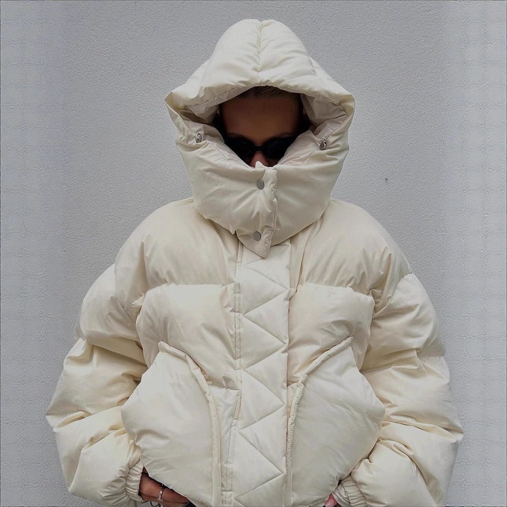 Women Oversize Quilted Puffer Jacket with extra high Stand-up Collar, double Front Zipper and boxy Silhouette Chichicherry - Chichicherry