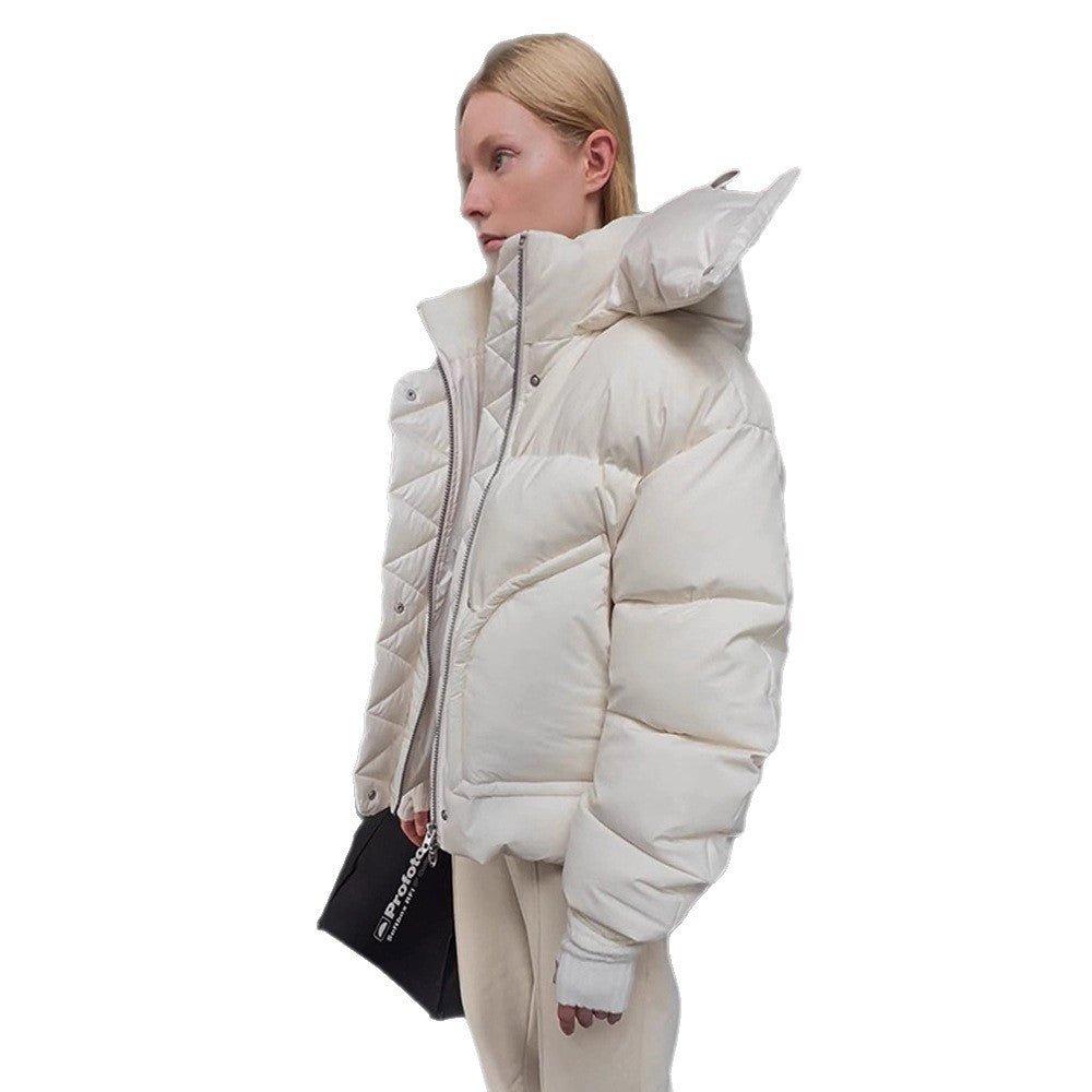 Women Oversize Quilted Puffer Jacket with extra high Stand-up Collar, double Front Zipper and boxy Silhouette Chichicherry - Chichicherry
