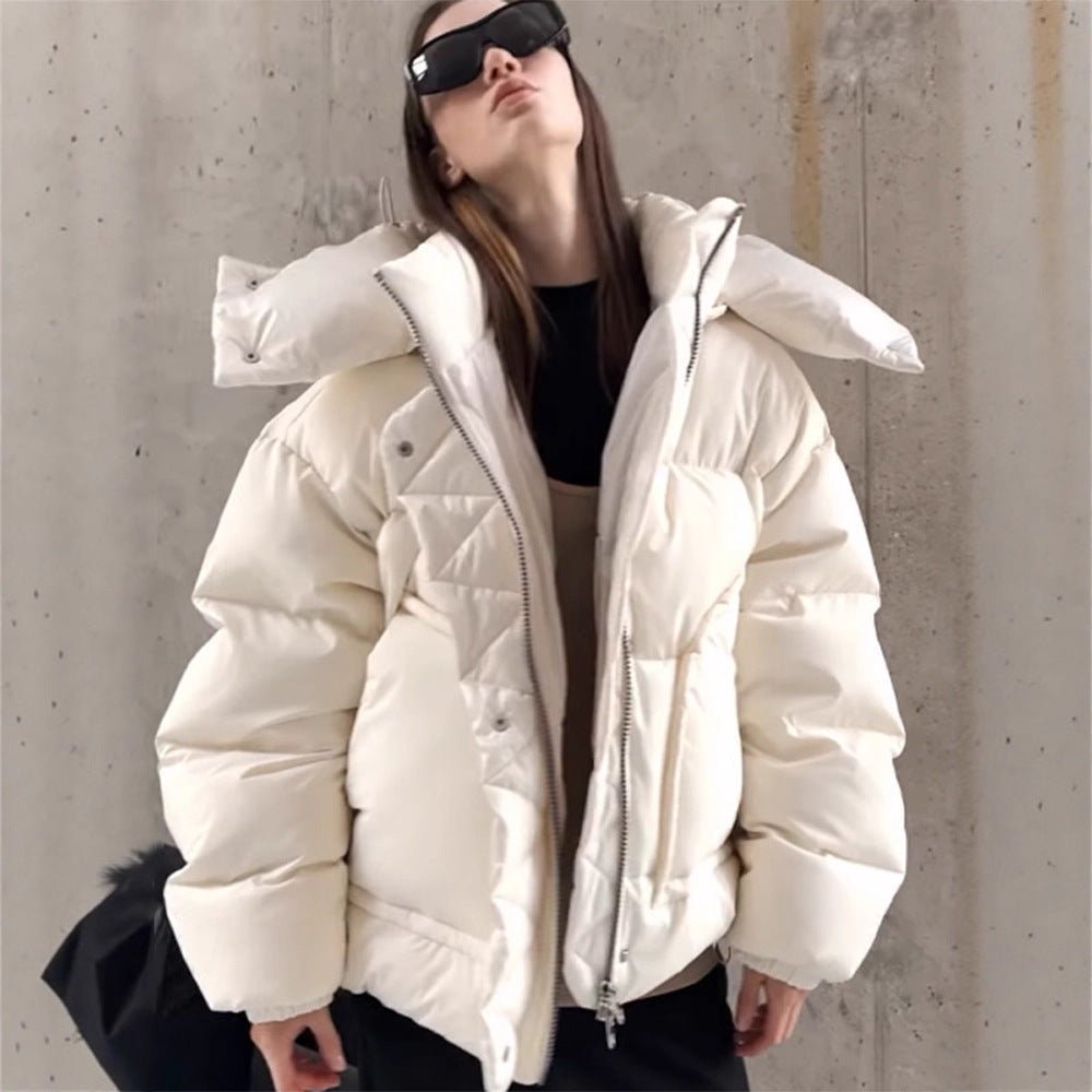 Women Oversize Quilted Puffer Jacket with extra high Stand-up Collar, double Front Zipper and boxy Silhouette Chichicherry - Chichicherry