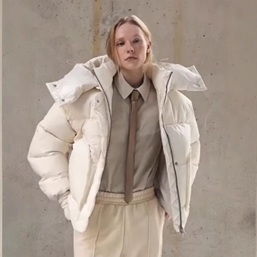 Women Oversize Quilted Puffer Jacket with extra high Stand-up Collar, double Front Zipper and boxy Silhouette Chichicherry - Chichicherry