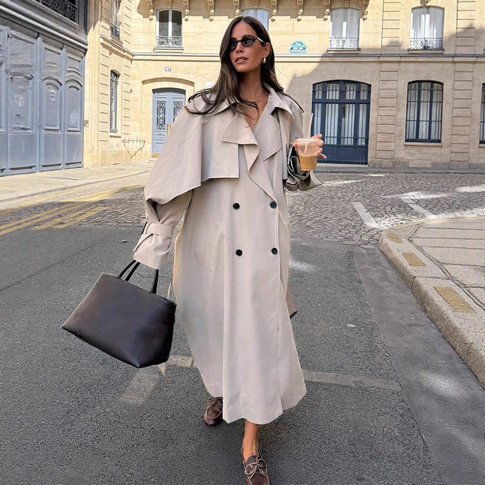 Women Oversize Trench Coat made of lightweight Gabardine with shoulder flaps and waterfall collar Chichicherry - Chichicherry