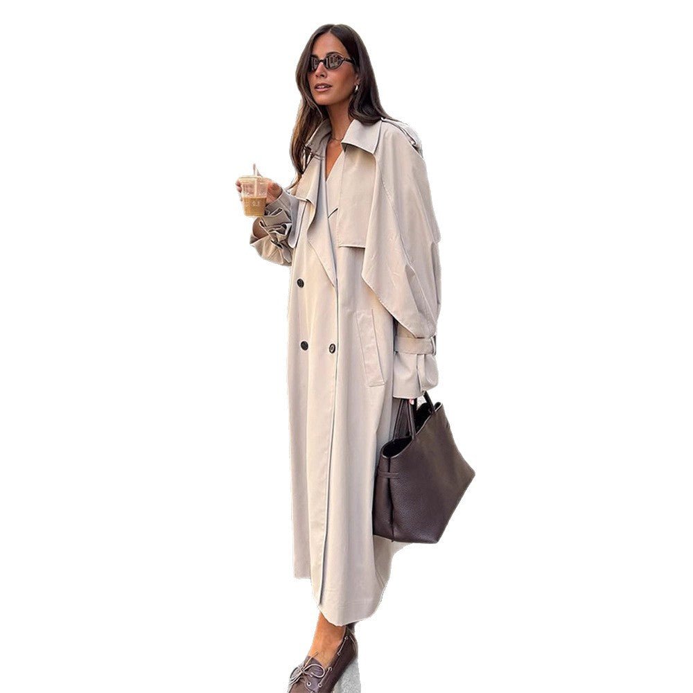 Women Oversize Trench Coat made of lightweight Gabardine with shoulder flaps and waterfall collar Chichicherry - Chichicherry