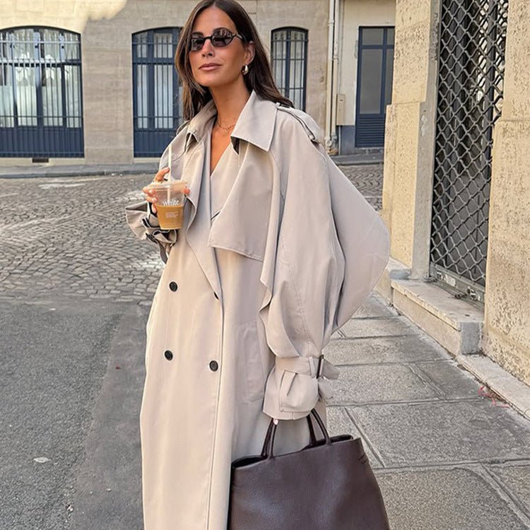 Women Oversize Trench Coat made of lightweight Gabardine with shoulder flaps and waterfall collar Chichicherry - Chichicherry