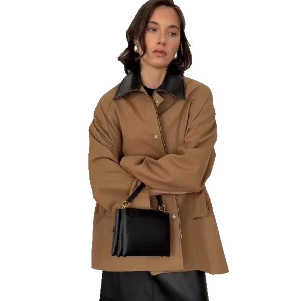 Women Oversize utilitarian Jacket with large flap pockets and contrast collar Chichicherry - Chichicherry