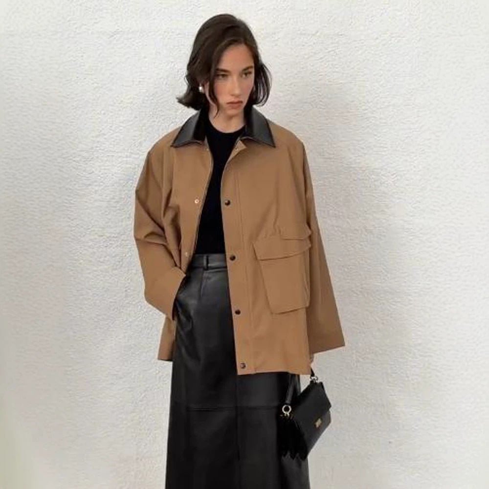 Women Oversize utilitarian Jacket with large flap pockets and contrast collar Chichicherry - Chichicherry