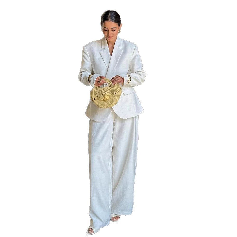 Women Oversized Linen Blazer with Structured Shoulder and Tailored Hem Chichicherry - Chichicherry