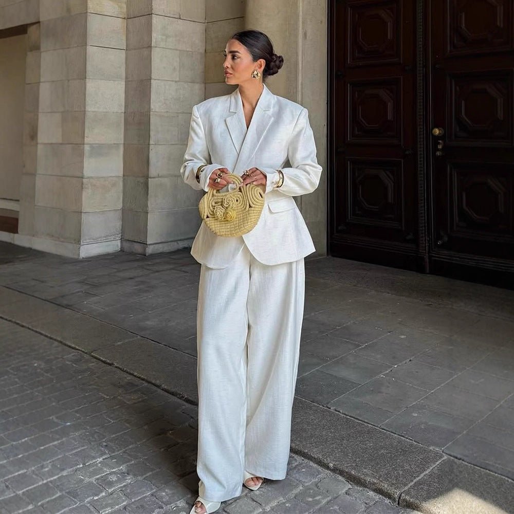 Women Oversized Linen Blazer with Structured Shoulder and Tailored Hem Chichicherry - Chichicherry