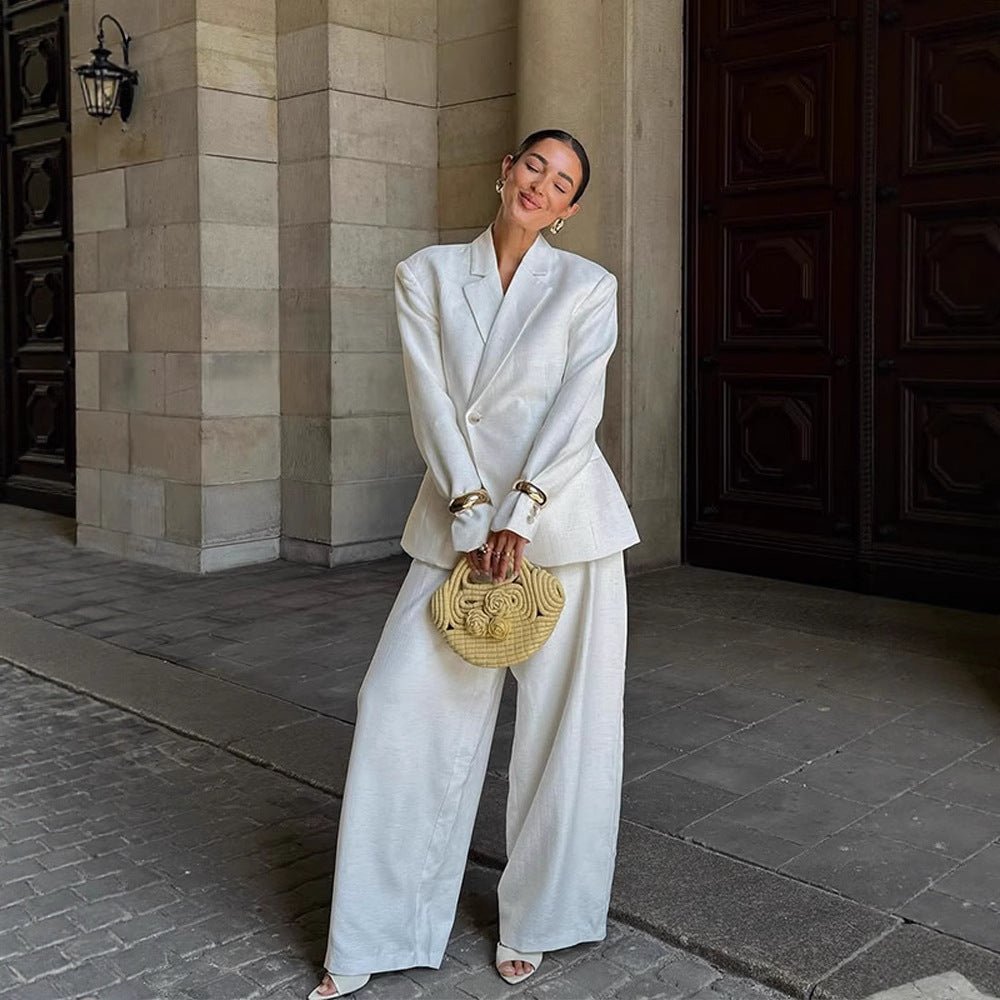 Women Oversized Linen Blazer with Structured Shoulder and Tailored Hem Chichicherry - Chichicherry