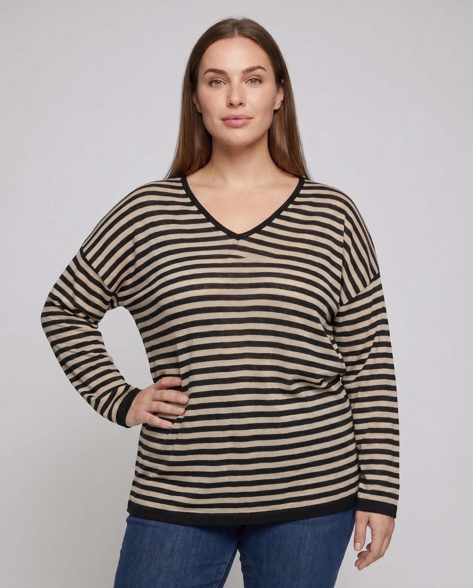 Women Oversized Striped Shirt with Long Sleeves and Loose Fit - Chichicherry