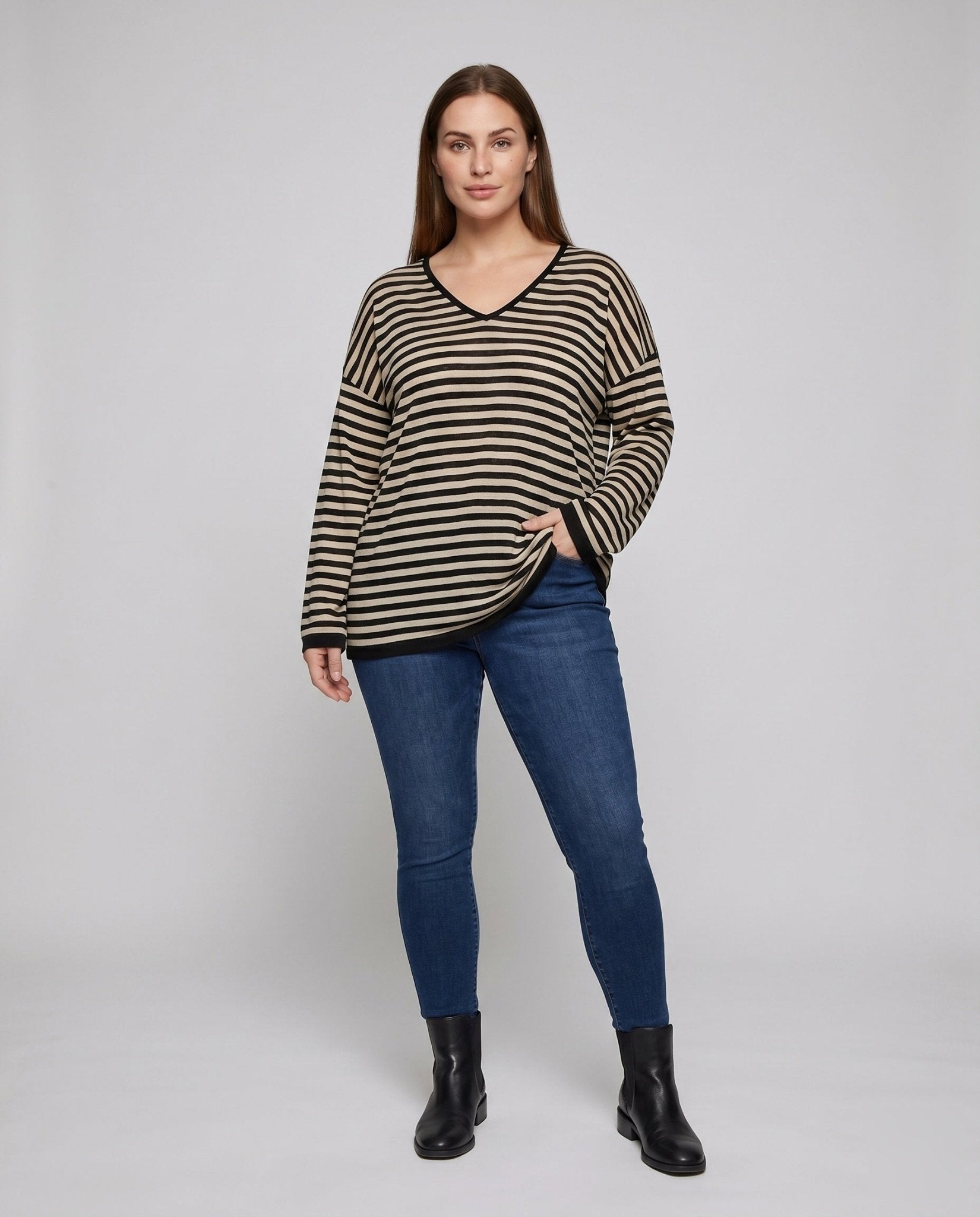 Women Oversized Striped Shirt with Long Sleeves and Loose Fit - Chichicherry