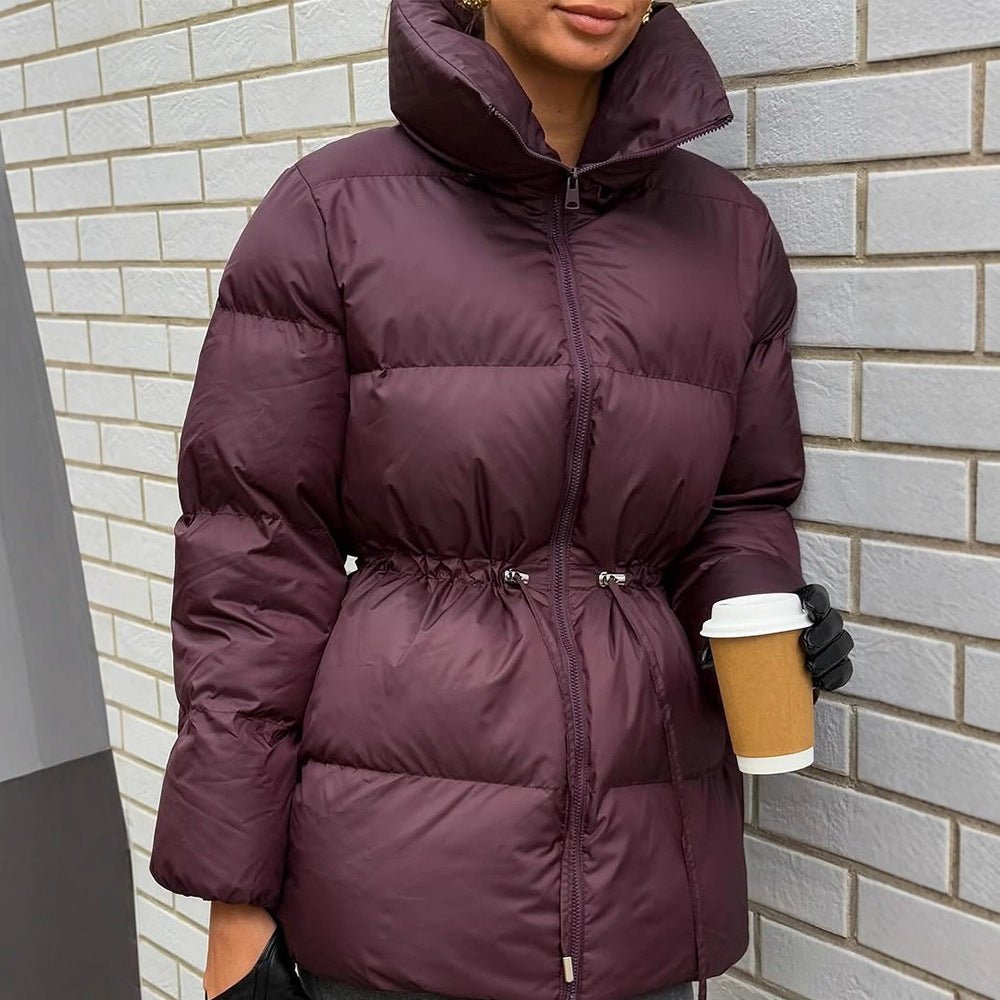 Women Padded Fitted Quilted Jacket with Drawstring & High Standing Collar Chichicherry - Chichicherry