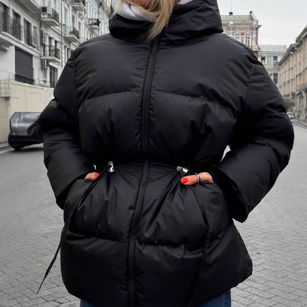 Women Padded Fitted Quilted Jacket with Drawstring & High Standing Collar Chichicherry - Chichicherry