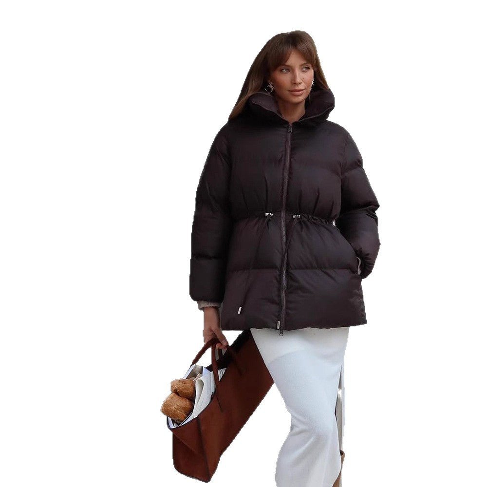 Women Padded Fitted Quilted Jacket with Drawstring & High Standing Collar Chichicherry - Chichicherry