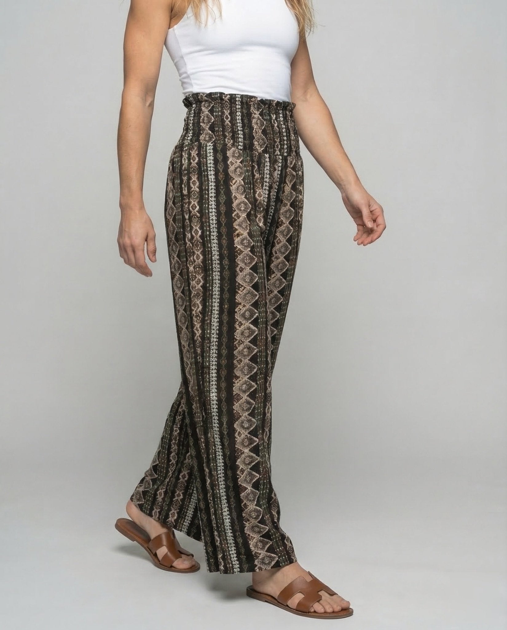 Women Palazzo Pants Ethno Print - Chichicherry