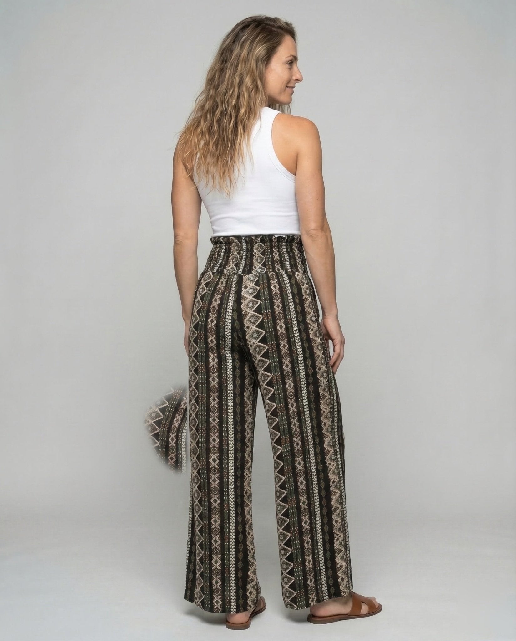 Women Palazzo Pants Ethno Print - Chichicherry