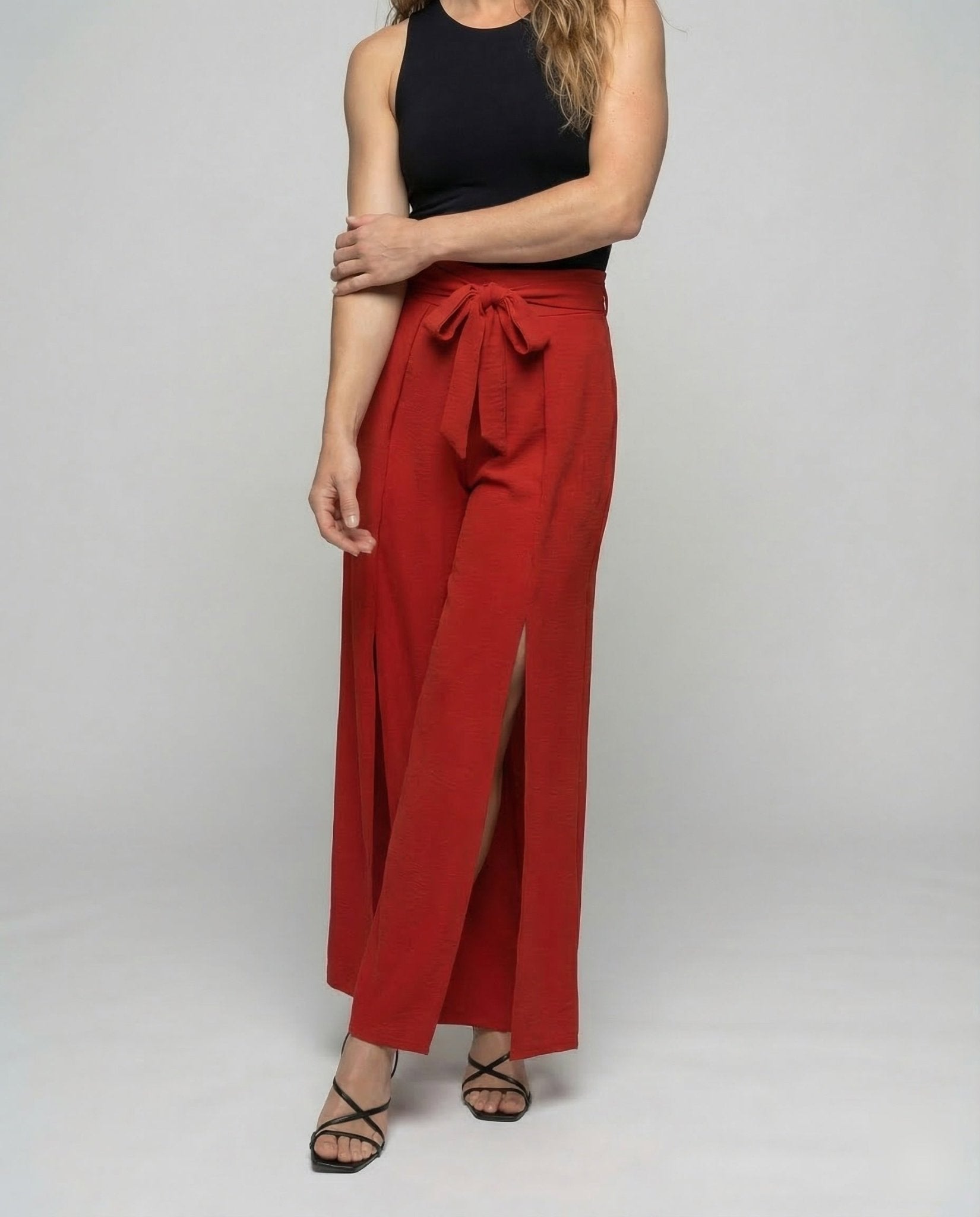 Women Palazzo Pants High Waist Slit - Chichicherry