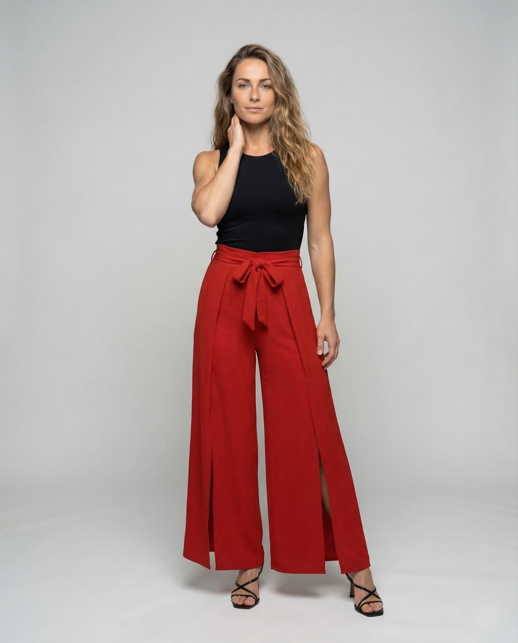 Women Palazzo Pants High Waist Slit - Chichicherry