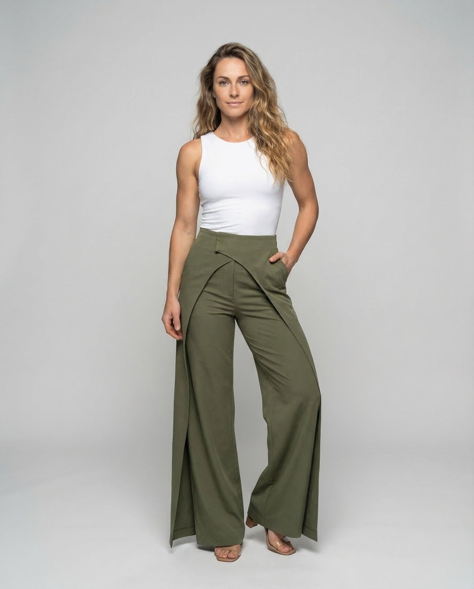 Women Palazzo Pants High Waist Wrap - Chichicherry