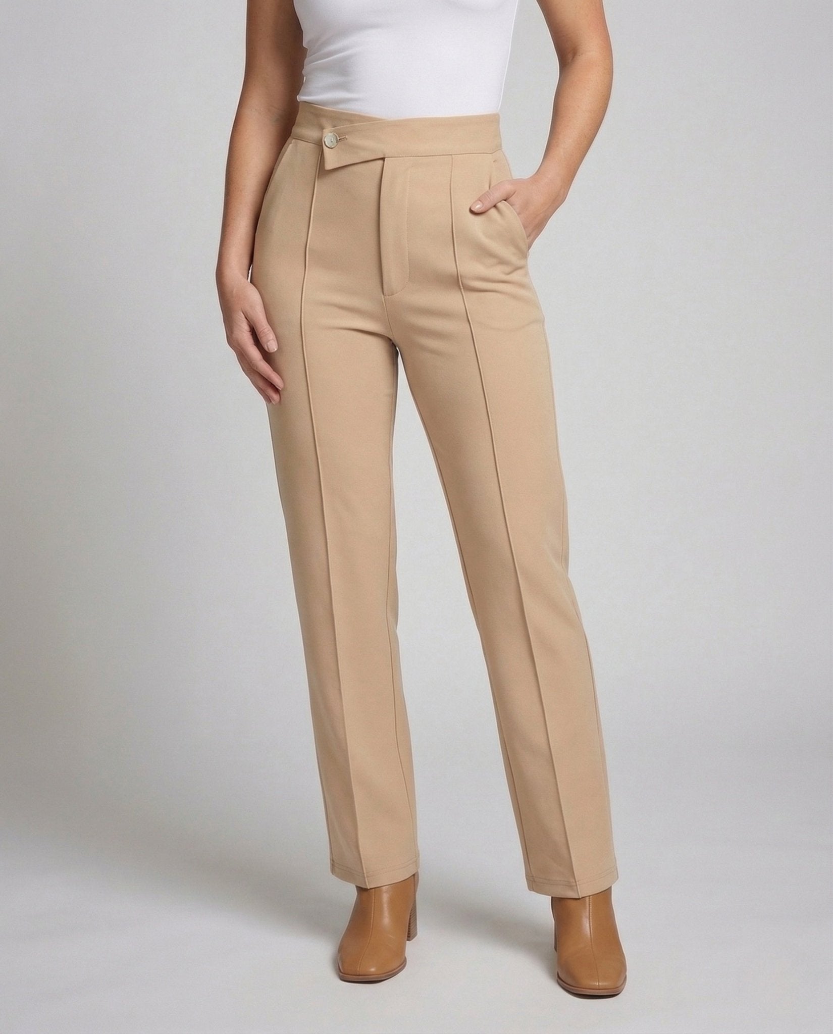 Women Pleated Trousers High Waist - Chichicherry