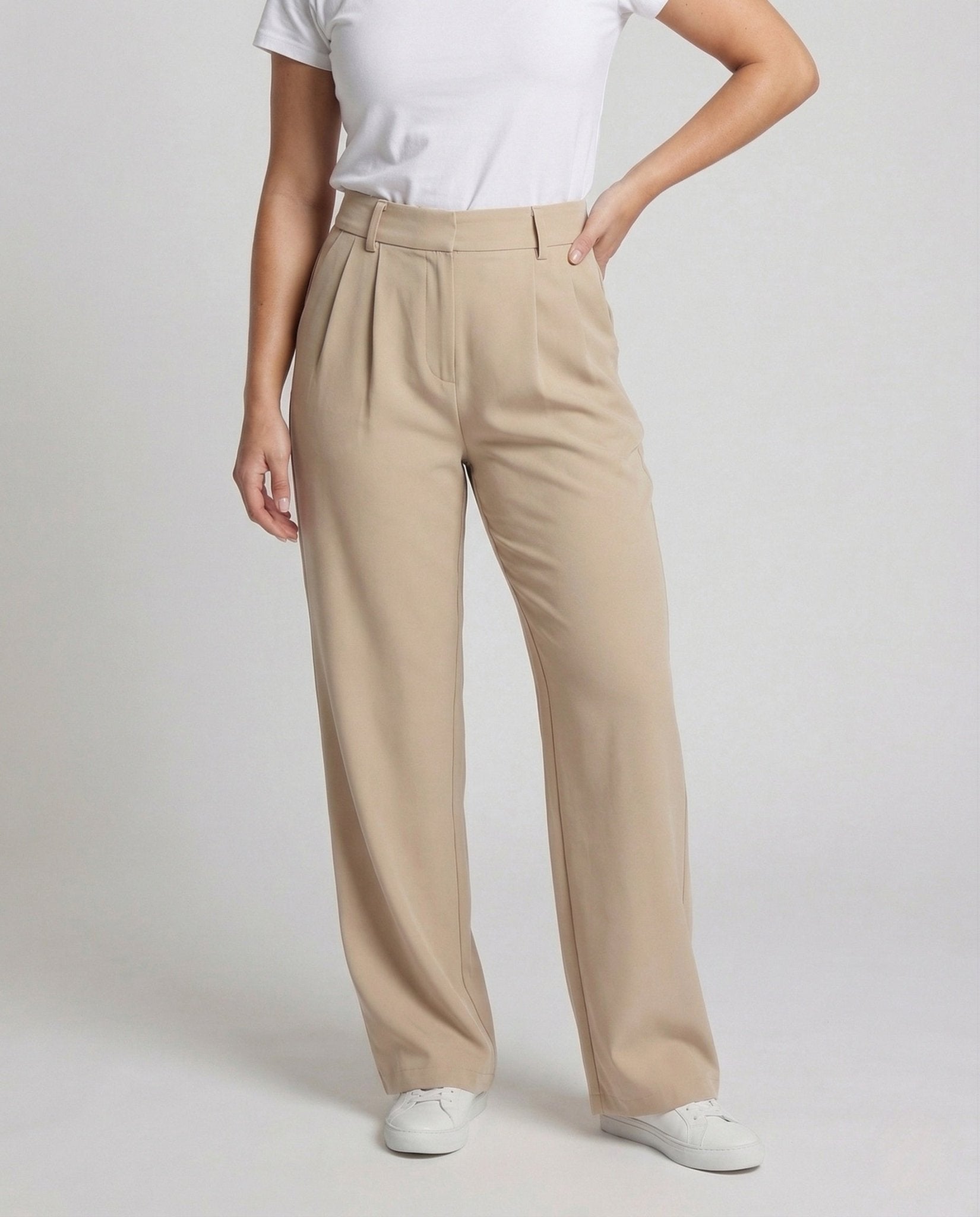Women Pleated Trousers High Waist Wide Leg Concealed Closure - Chichicherry