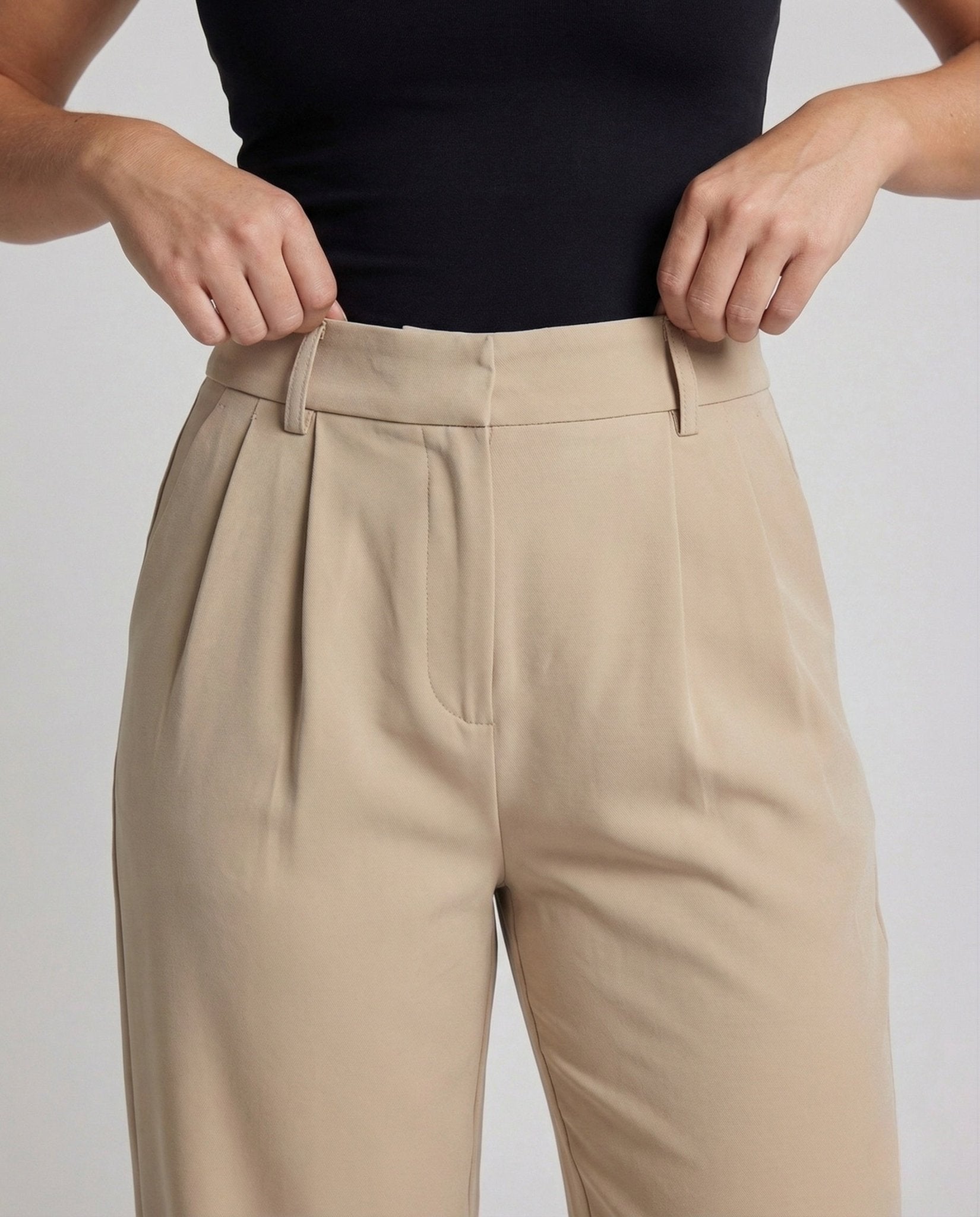 Women Pleated Trousers High Waist Wide Leg Concealed Closure - Chichicherry