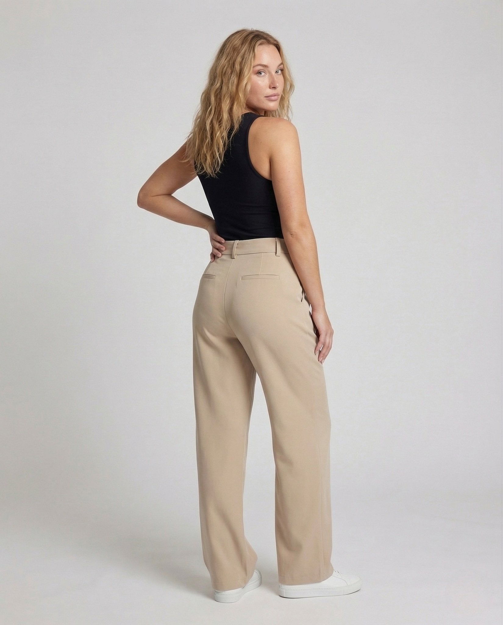 Women Pleated Trousers High Waist Wide Leg Concealed Closure - Chichicherry
