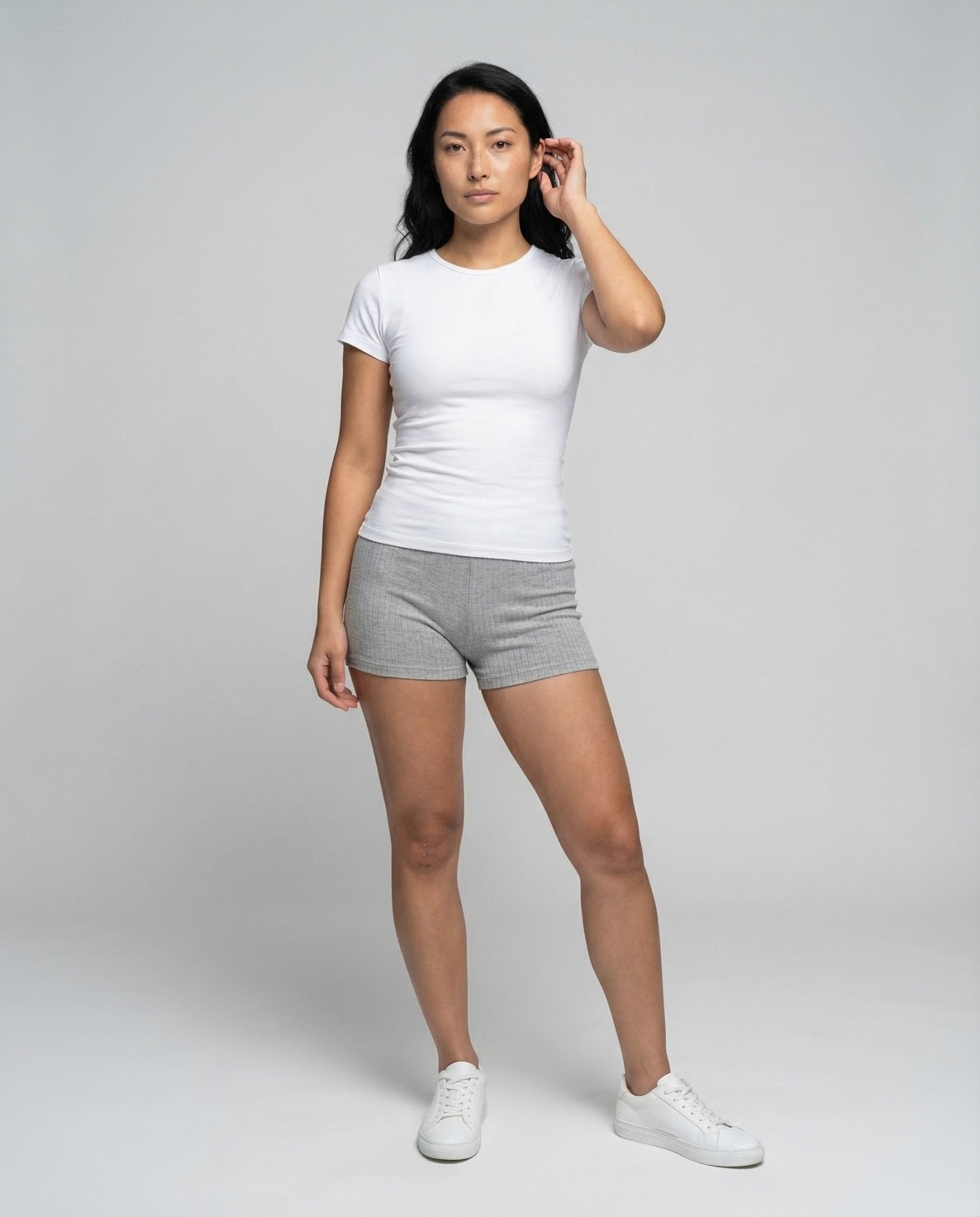 Women Ribbed Knit Shorts Elastic Waistband - Chichicherry