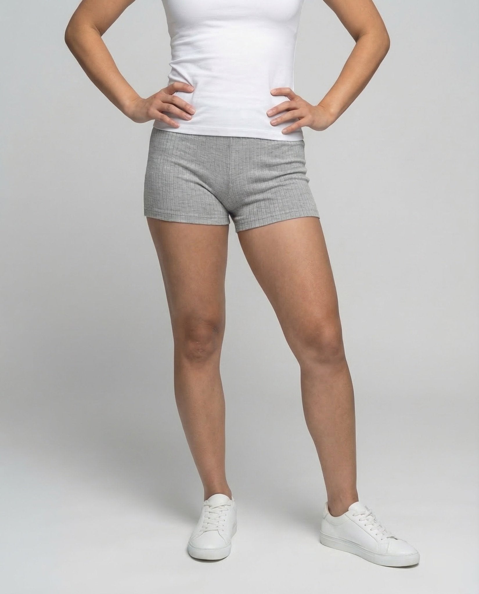 Women Ribbed Knit Shorts Elastic Waistband - Chichicherry