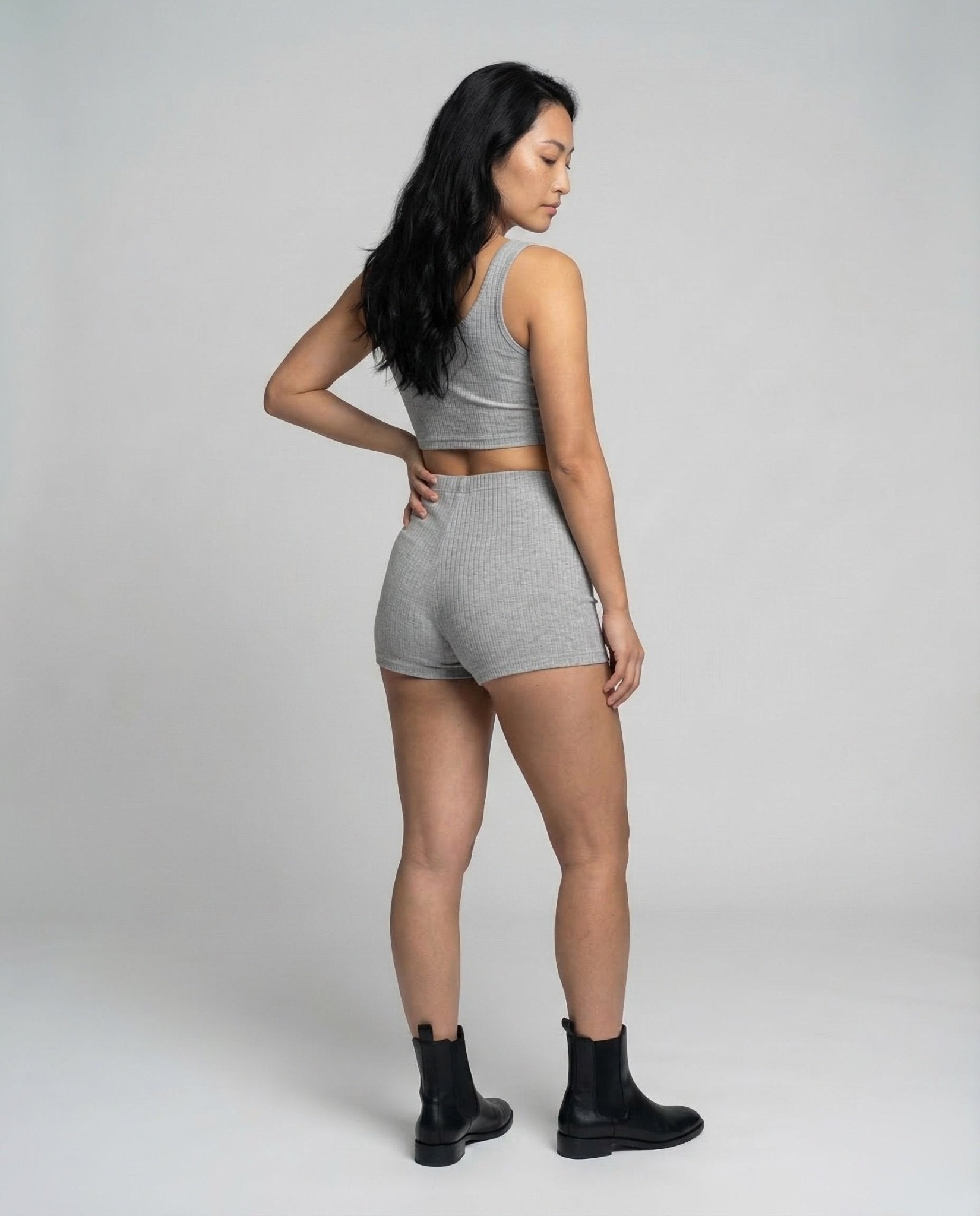 Women Ribbed Knit Shorts Elastic Waistband - Chichicherry