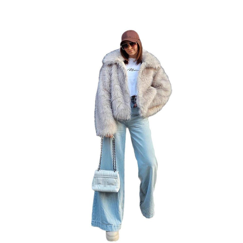 Women Short Boxy Jacket made of high-pile faux fur with high shawl collar Chichicherry - Chichicherry