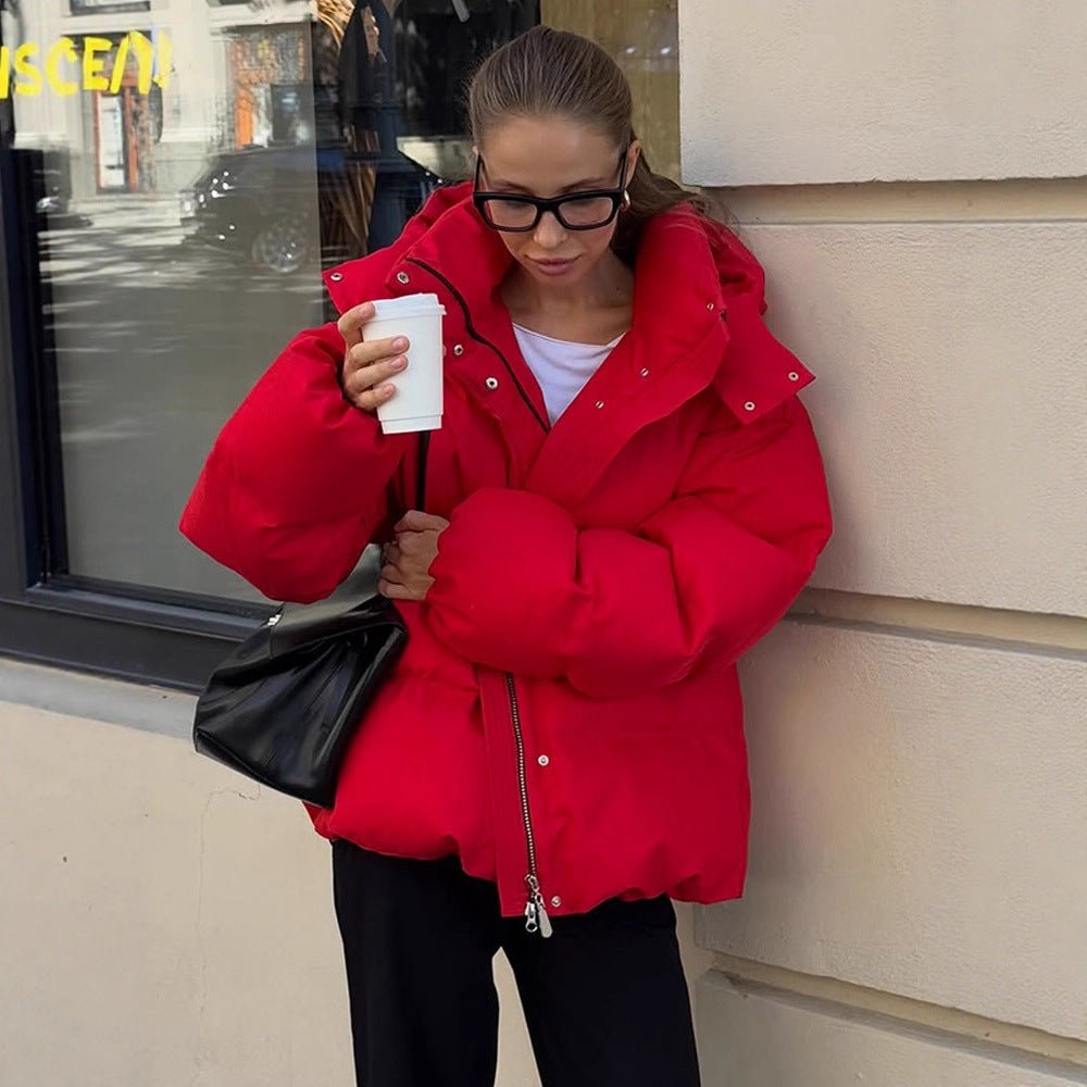 Women Short Cut Quilted Winter Jacket with High Collar Hood and Padded Thermal Lining Chichicherry - Chichicherry