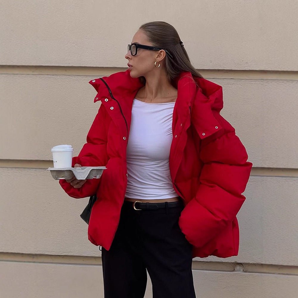 Women Short Cut Quilted Winter Jacket with High Collar Hood and Padded Thermal Lining Chichicherry - Chichicherry