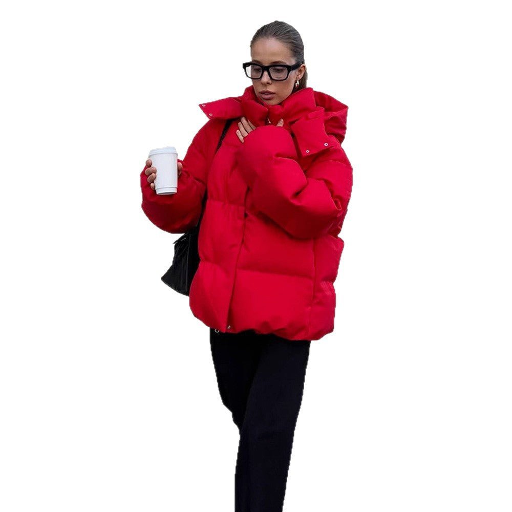 Women Short Cut Quilted Winter Jacket with High Collar Hood and Padded Thermal Lining Chichicherry - Chichicherry