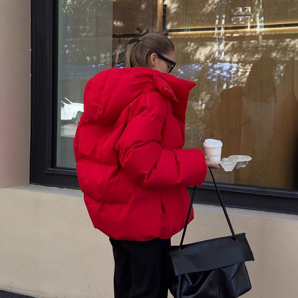 Women Short Cut Quilted Winter Jacket with High Collar Hood and Padded Thermal Lining Chichicherry - Chichicherry