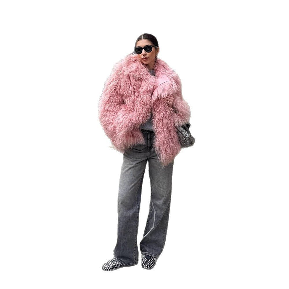 Women Short Cut Shaggy Faux Fur Coat with voluminous Shawl Collar and Oversized Silhouette Chichicherry - Chichicherry