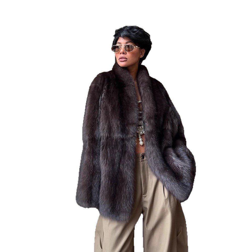 Women Short Fur Coat in Boxy Cut with Voluminous Shawl Collar Chichicherry - Chichicherry
