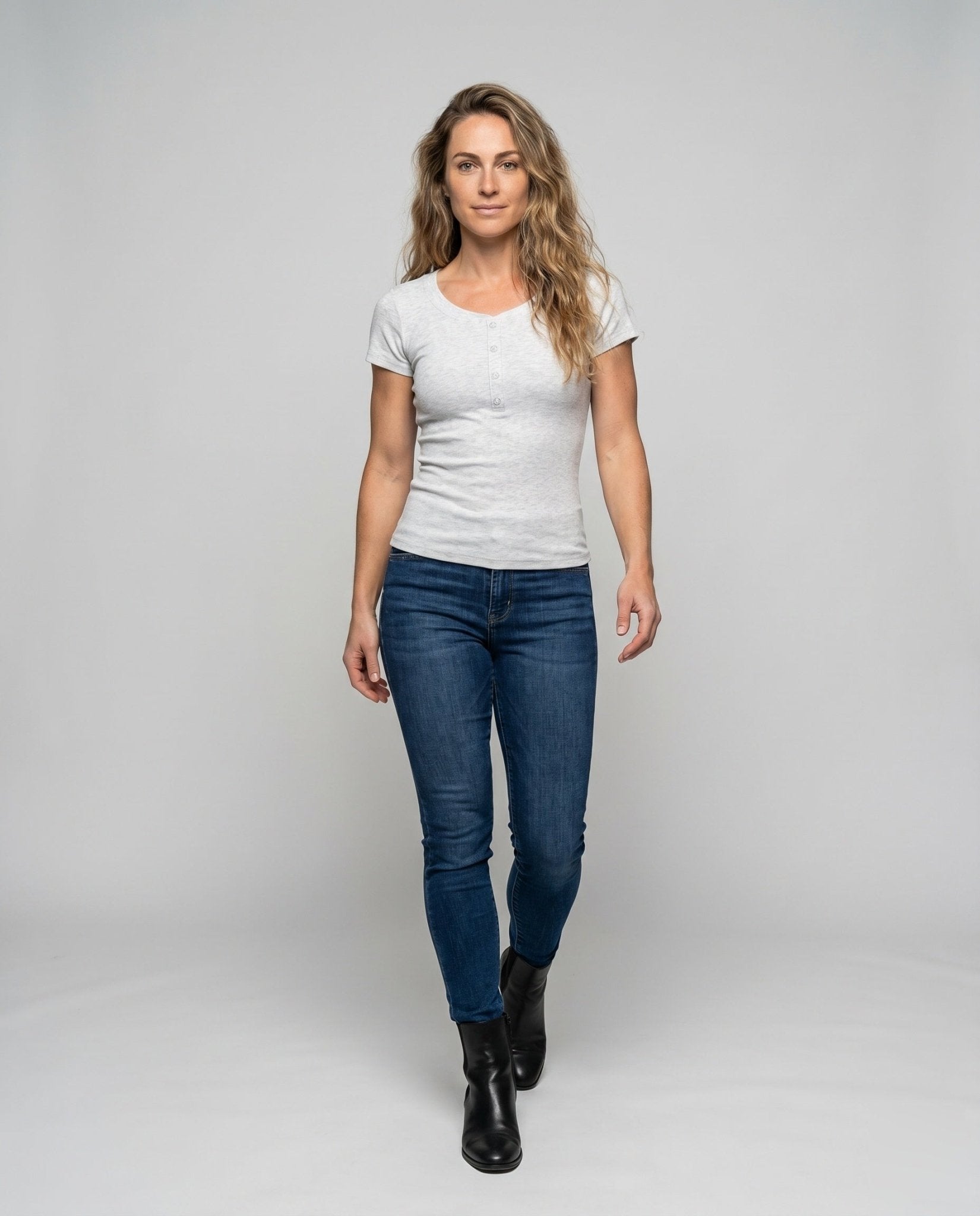 Women Short Sleeve T-Shirt with Elegant Button Closure and Round Neckline - Chichicherry