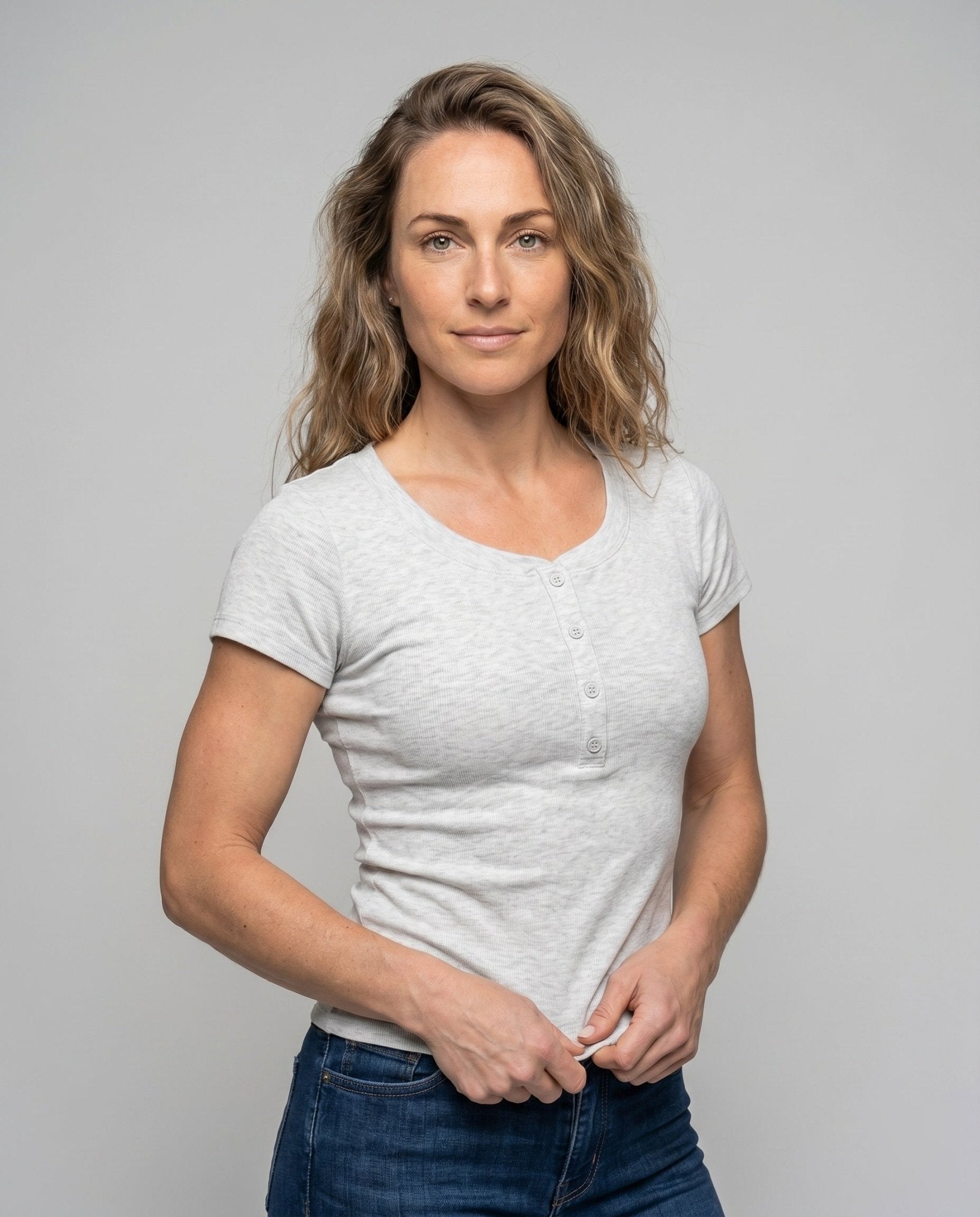 Women Short Sleeve T-Shirt with Elegant Button Closure and Round Neckline - Chichicherry